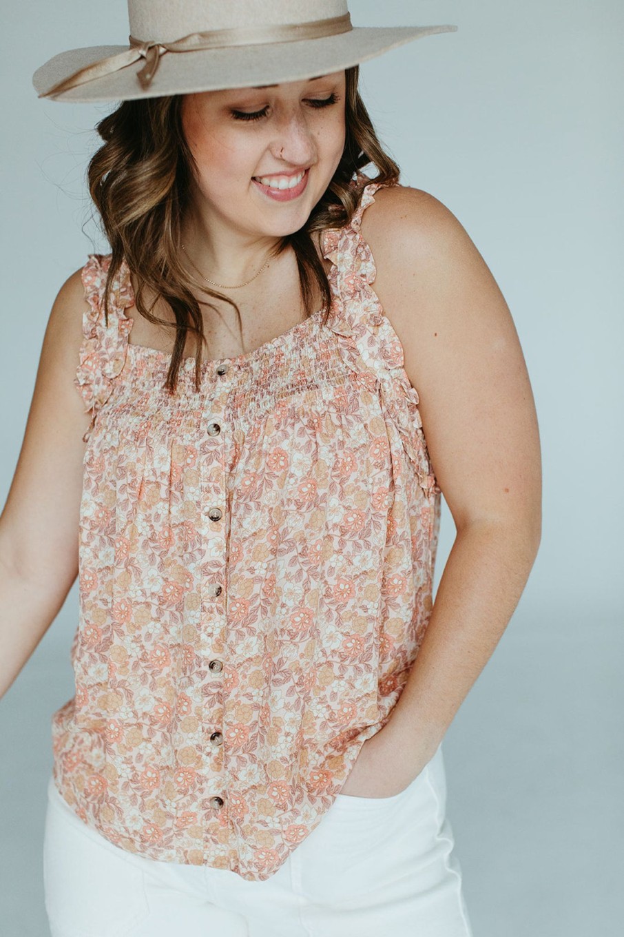 August Cloth Tops | Elizabeth Smocked Tank